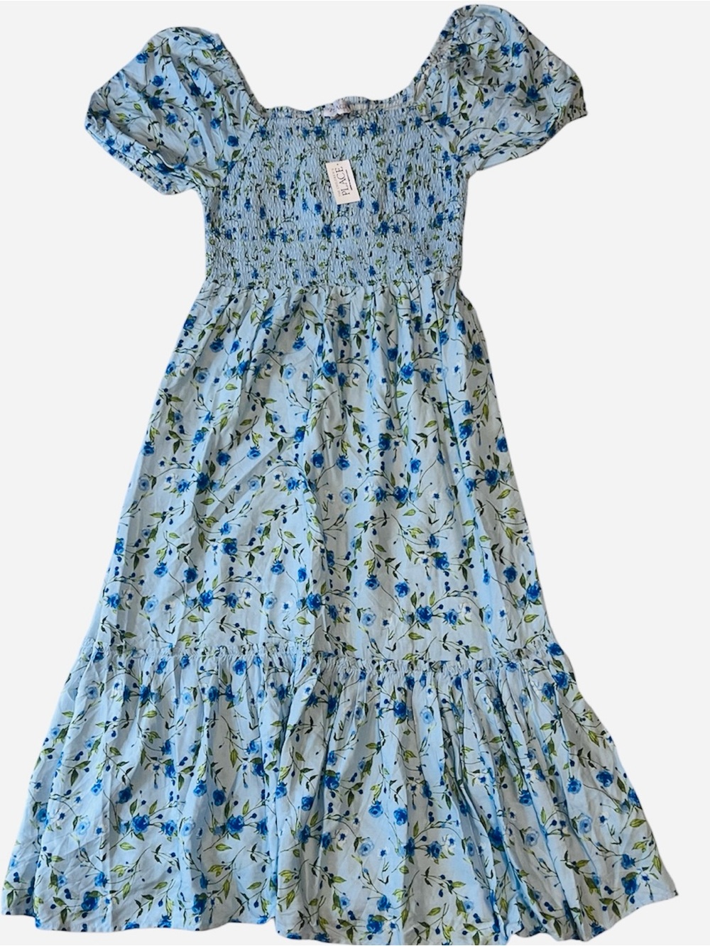 The Children's Place Floral Smocked Puff Sleeve Dress Blue Size M woman or girl